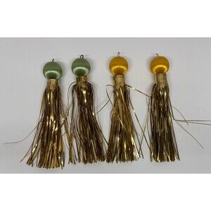 Vtg Satin Ball Gold Tinsel Foil Fountain Starburst Christmas Ornaments Set Of 4